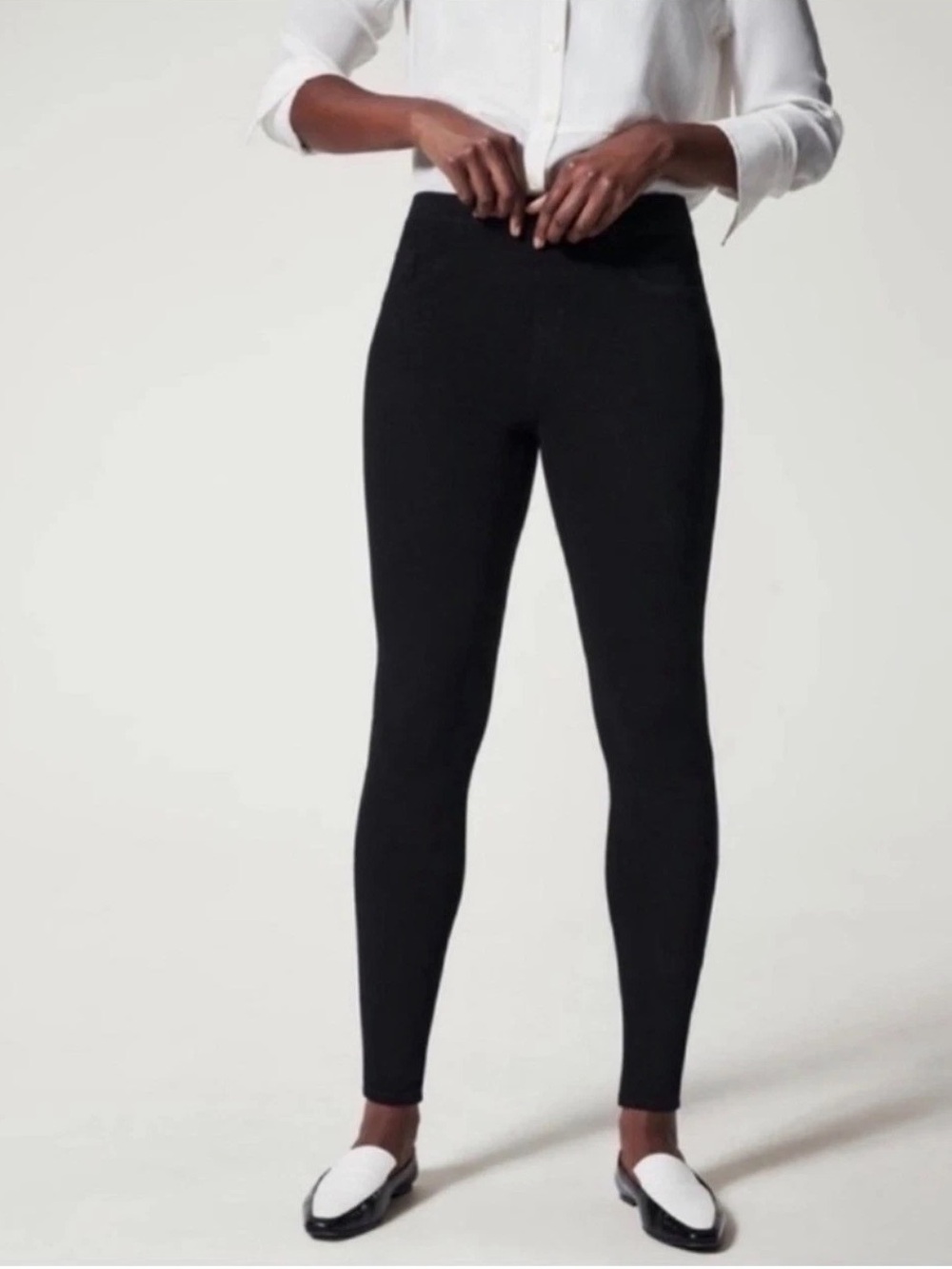 SPANX Ankle Jean-ish Leggings Black High Rise Slimming Jeggings Large Ponte Knit